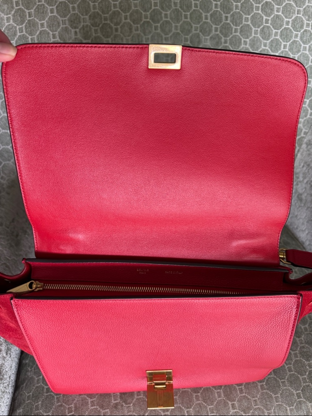 Celine Trapeze Red l Leather and Suede Shoulder Bag with Top Handle EUC - Picture 14 of 16